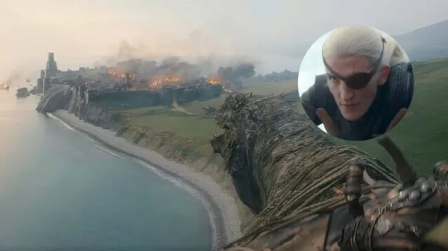 aemond targaryen arrasando pueblos junto a vhagar